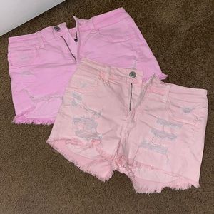 Peach and pink high-rise jean shorts